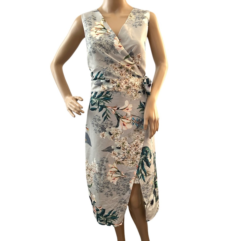 A.B.S. COLLECTION | BLUE FLORAL FUAX WRAP DRESS - Picture 12 of 12
